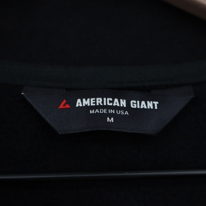 American Giant Jacket Mens Medium Black Cotton Pockets Full Zip Logo Ribbed Hem