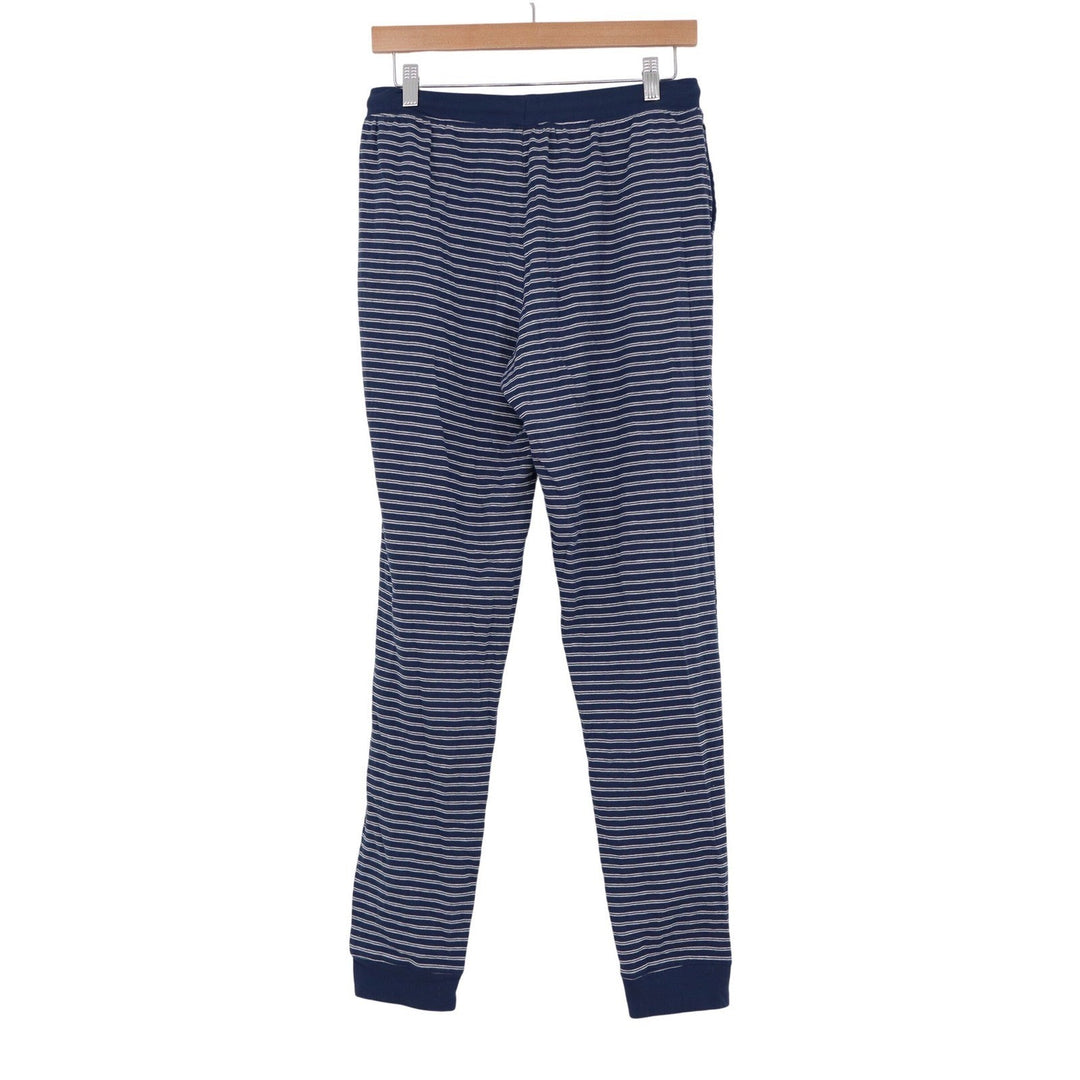 Navy Blue White Striped Cotton Knit Pajama Joggers Drawstring Pants Small