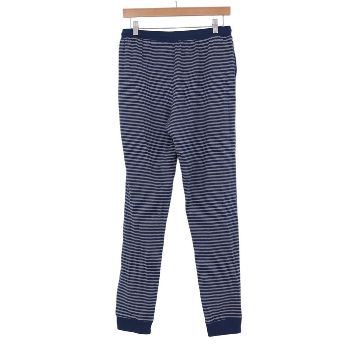 Navy Blue White Striped Cotton Knit Pajama Joggers Drawstring Pants Small