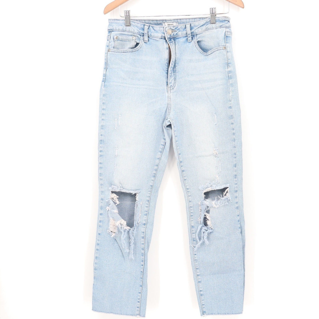 Just Black Denim JBD Distressed High Rise Straight Leg Jeans Light Wash 31