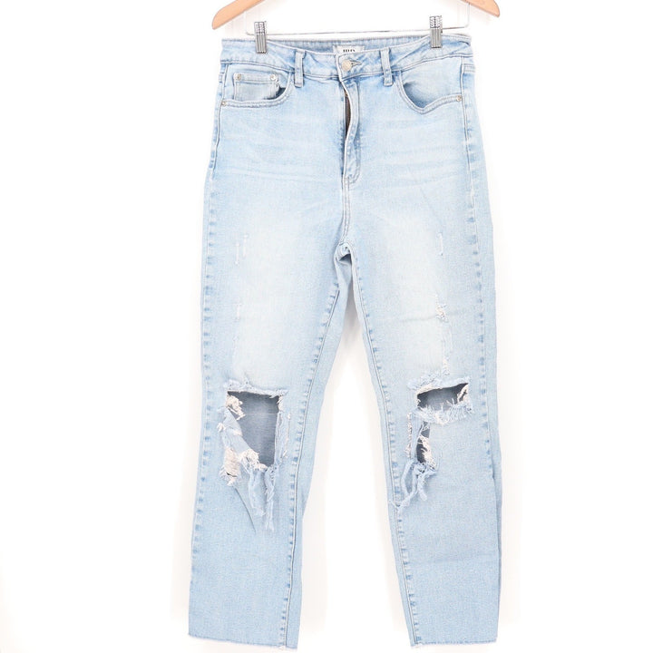 Just Black Denim JBD Distressed High Rise Straight Leg Jeans Light Wash 31