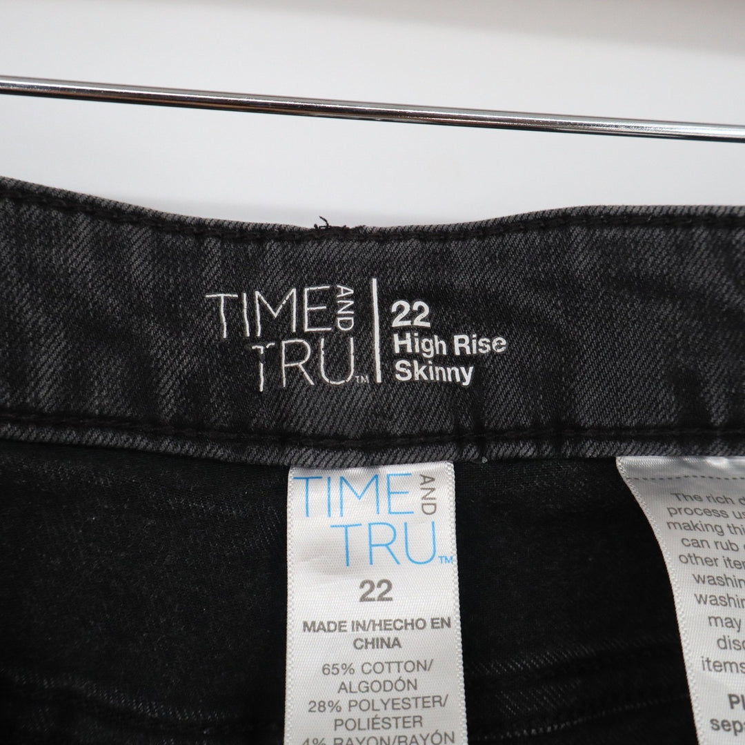 Time and Tru Womens Size 22 High Rise Skinny Jeans Faded Black Denim Stretch