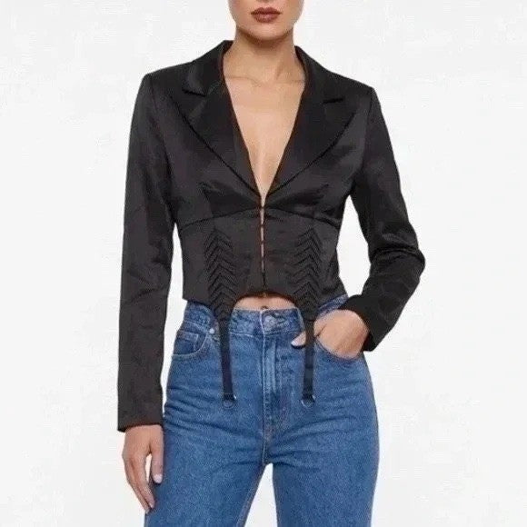 Naked Wardrobe The Statement Black Cropped Garter Blazer Jacket M