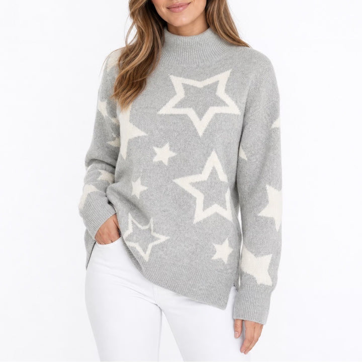 Lou & Grey Grey Star Intarsia Mock Neck Sweater Large