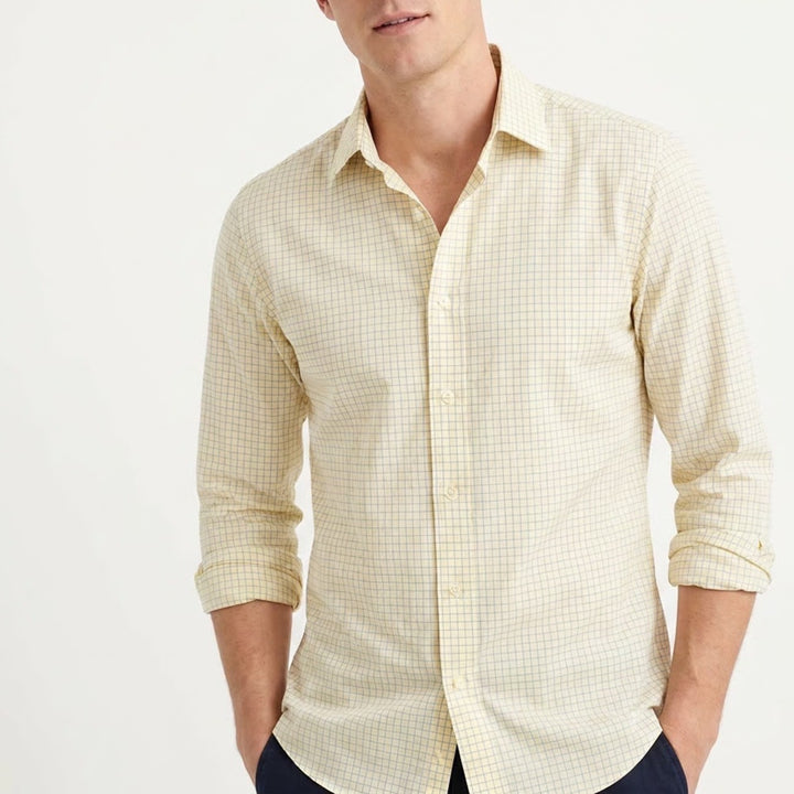 Brooks Brothers Slim Fit Non-Iron Stretch Supima Cotton Shirt Yellow Blue 15-34