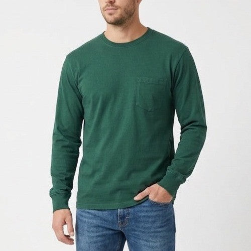 American Giant T-Shirt Men L Hunter Green Cotton Ribbed Long Sleeve Front Pocket