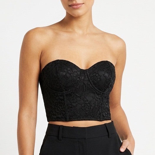 Naked Wardrobe Black Lace Corset Crop Top Sweetheart Womens XS