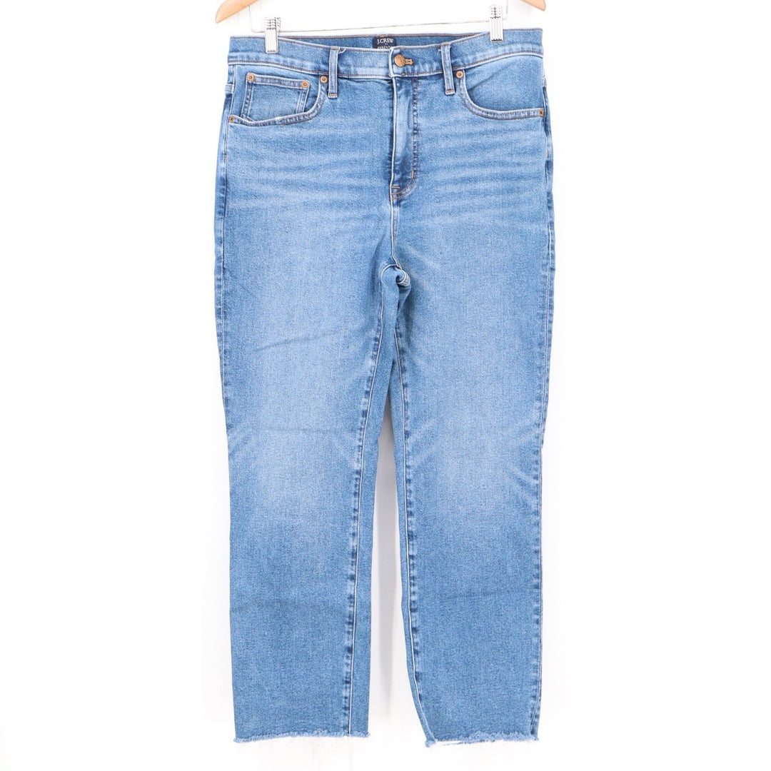 J.Crew Essential Straight Leg Jeans Medium Wash Raw Hem Size 31 Stretch Denim