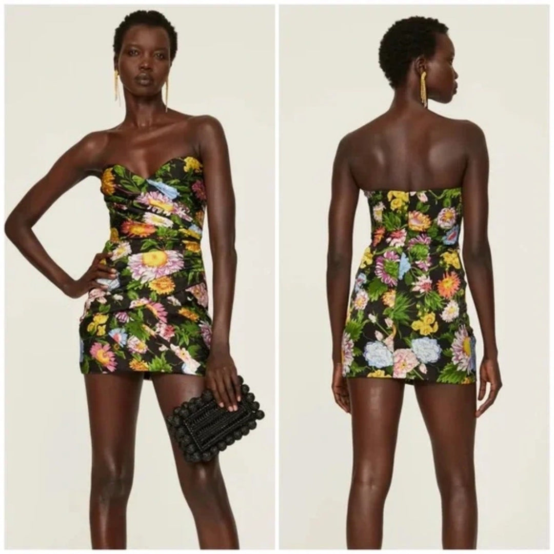 Ronny Kobo Margot Strapless Floral Satin Mini Dress Size XL