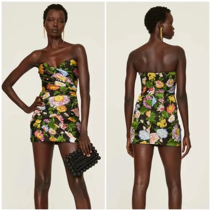 Ronny Kobo Margot Strapless Floral Satin Mini Dress Size XL