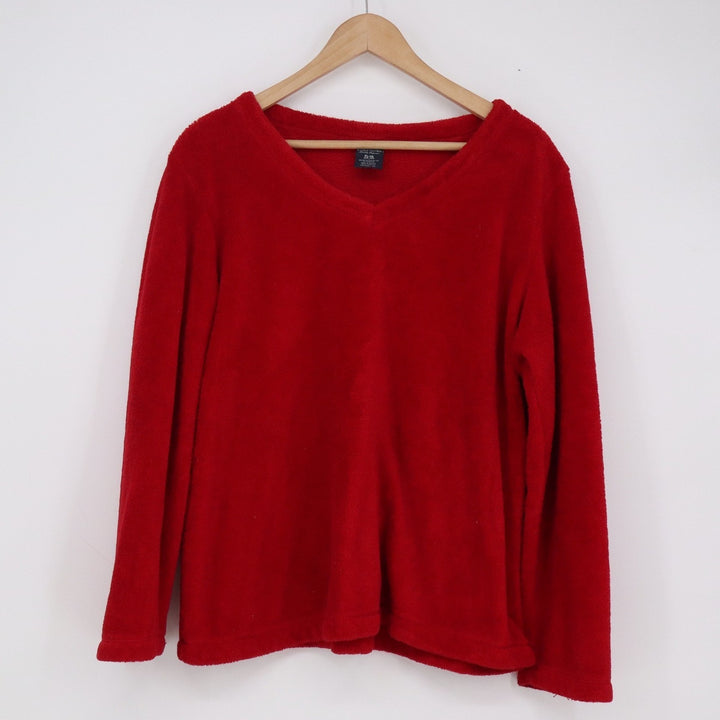 Faded Glory Womens XL Red Fleece V-Neck Long Sleeve Sleep Top Pajama Shirt Cozy