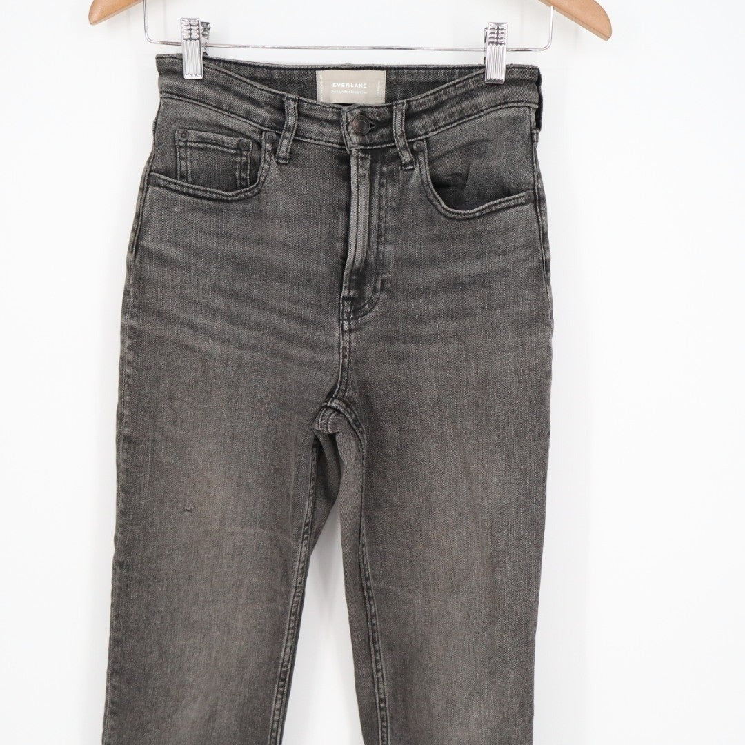 Everlane The High Rise Straight Jeans Womens 25 Gray Cotton Stretch Medium Wash