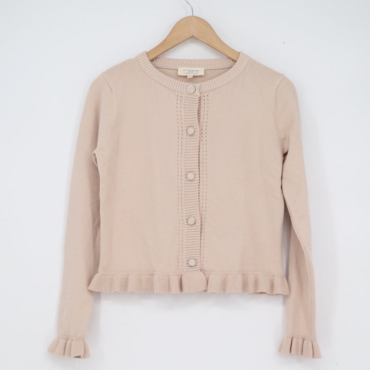 La Vila Milano Blush Pink Ruffle Trim Button Front Cardigan Sweater Small