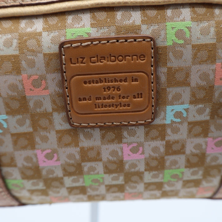 Liz Claiborne Satchel Women Large Monogram Checkerboard Tan Faux Croc Excellent