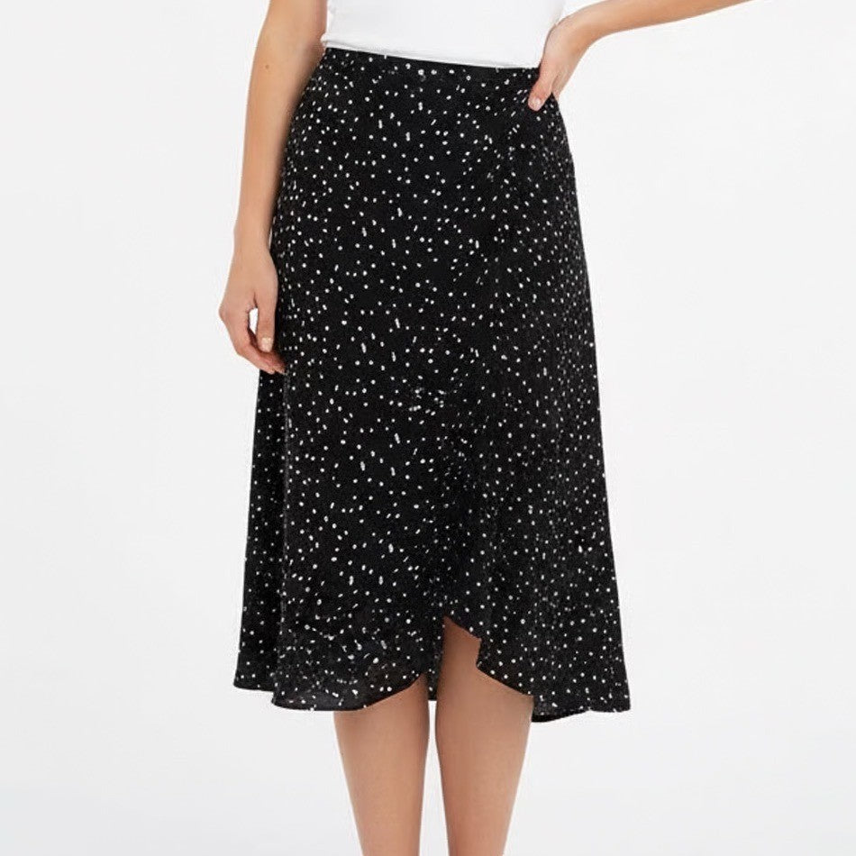 Urban Romantics Wrap Skirt Womens L Black Polka Dot Asymmetrical Hem Tie Waist