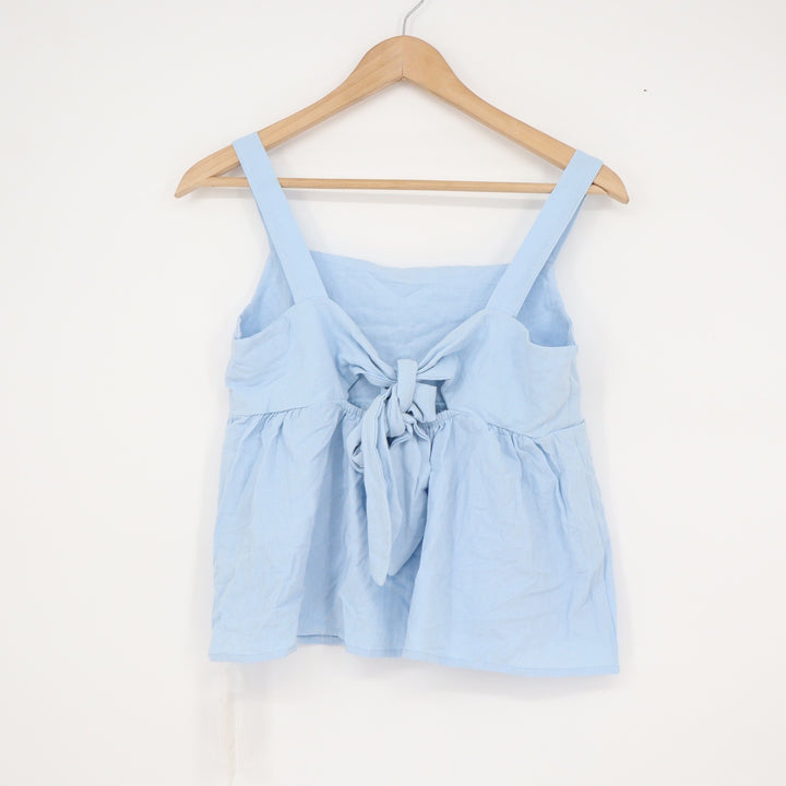 Ximi Jia Light Blue Babydoll Camisole Tie Back Peplum Top Womens Size Medium