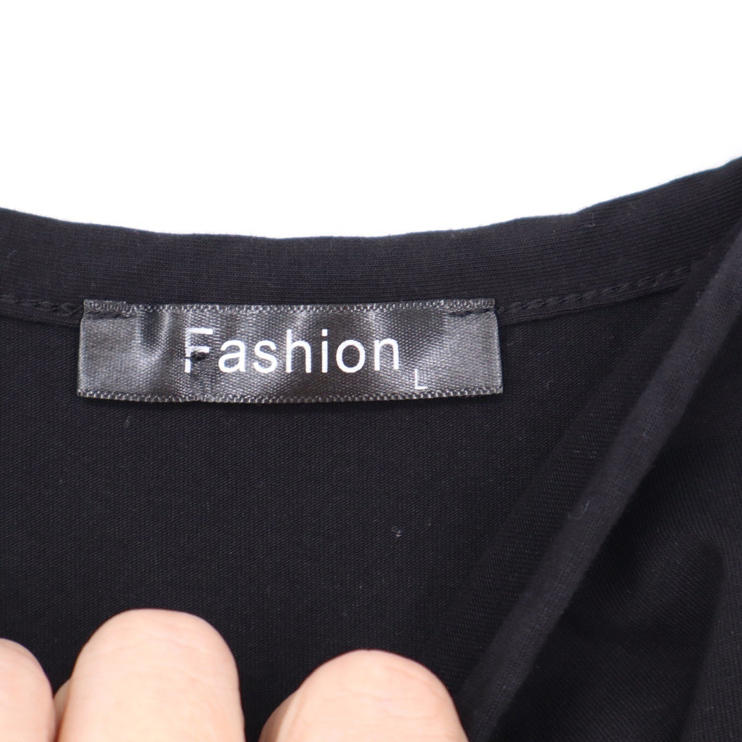 Fashion Black Wrap Front Midi Dress High Neck Sleeveless Side Tie Size L