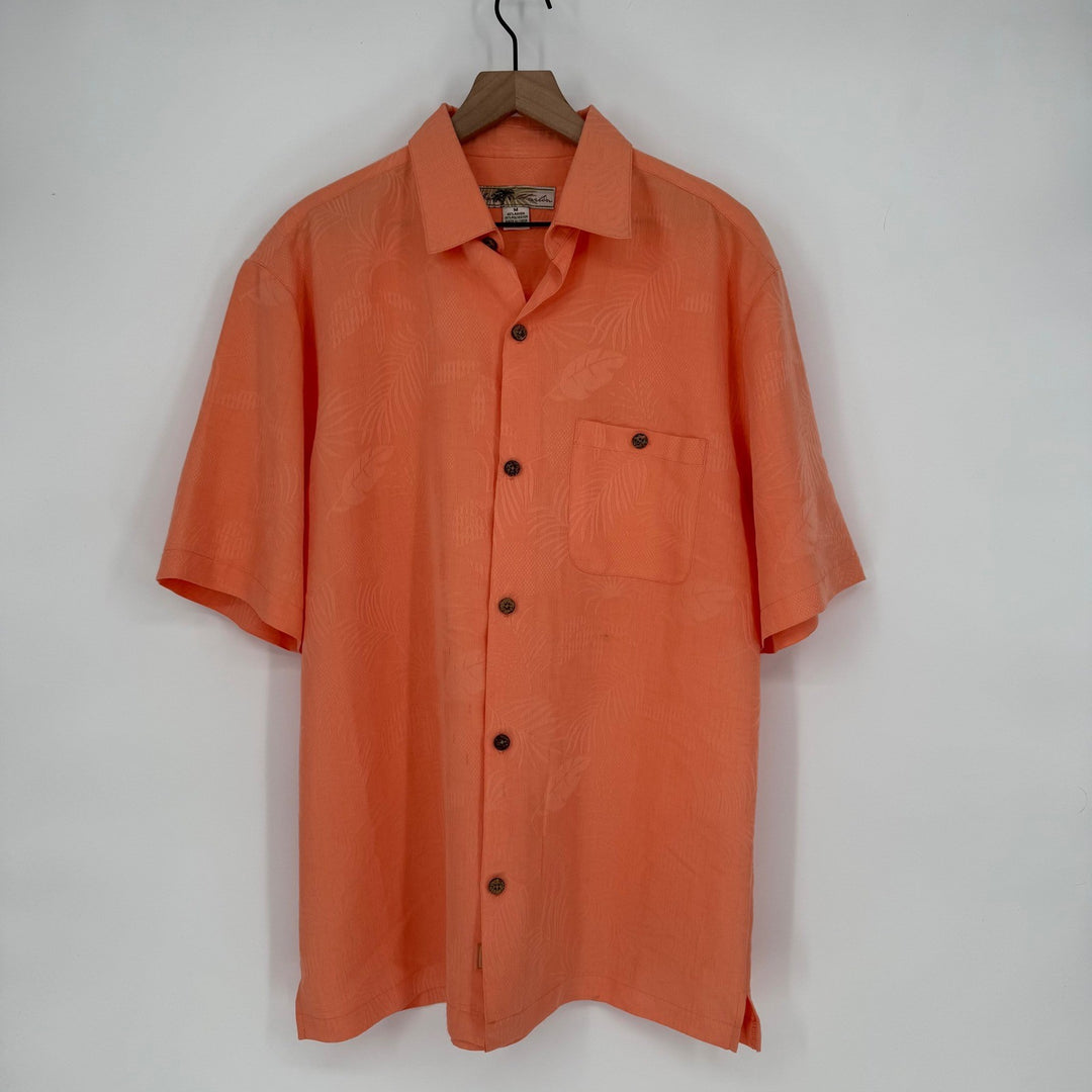 Joe Marlin Mens Orange Leaf Print Short Sleeve Button Up Shirt Size M