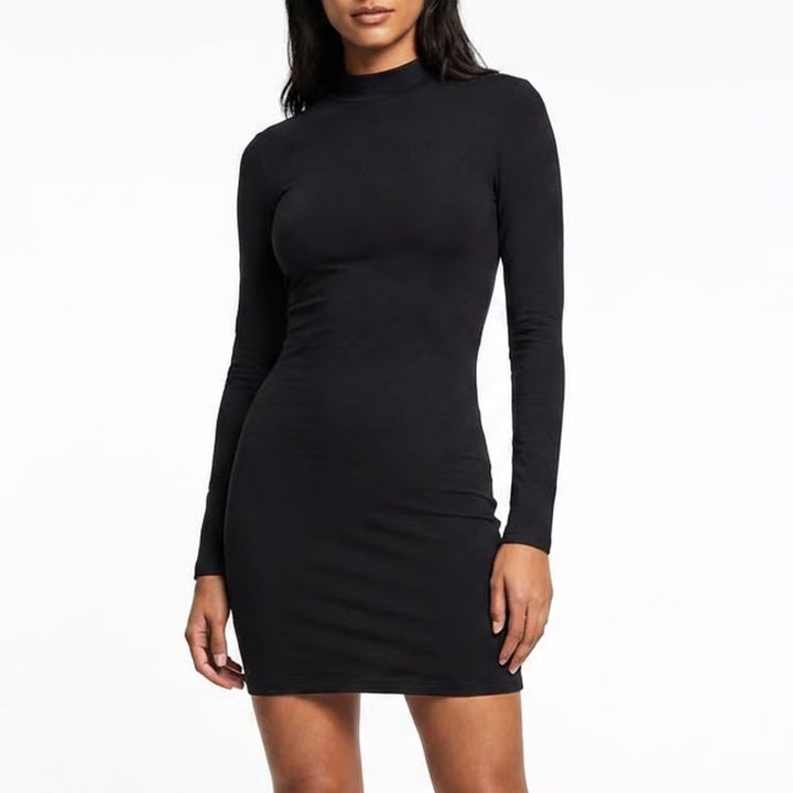 Naked Wardrobe Black Mock Neck Long Sleeve Mini Dress  1X