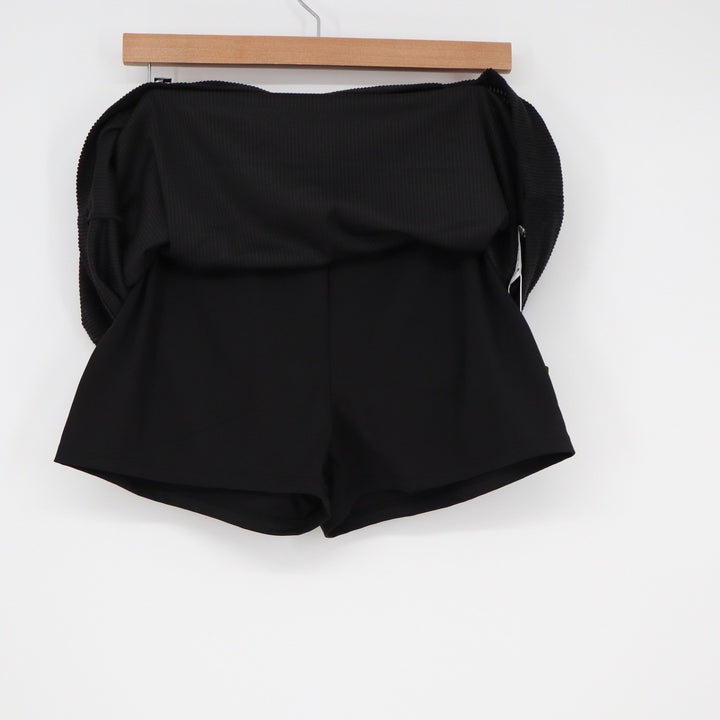 Halara Black Ribbed Corduroy Athletic Skort Mini Skirt Built-in Shorts Large