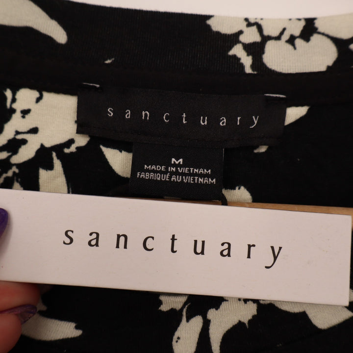 Sanctuary Shirt & Pants 2 Piece Pajama Set Womens Medium Black Floral Stretch