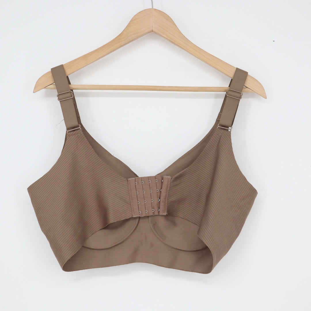 Ribbed Wireless Bralette Brown XXL Adjustable Straps Seamless Comfort