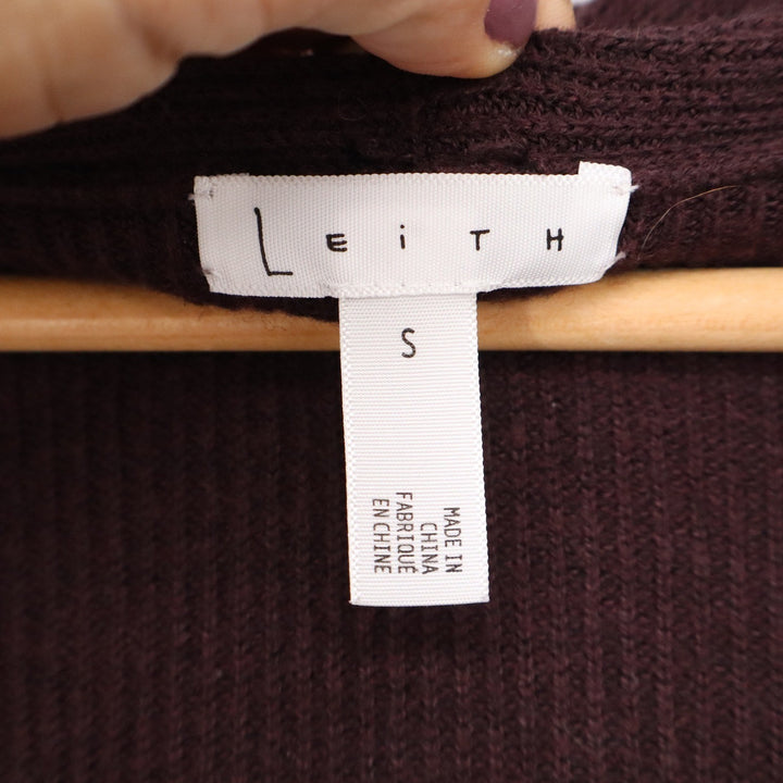 Leith Womens Burgundy Ribbed Longline Open Front Cardigan Sweater Side Slits S