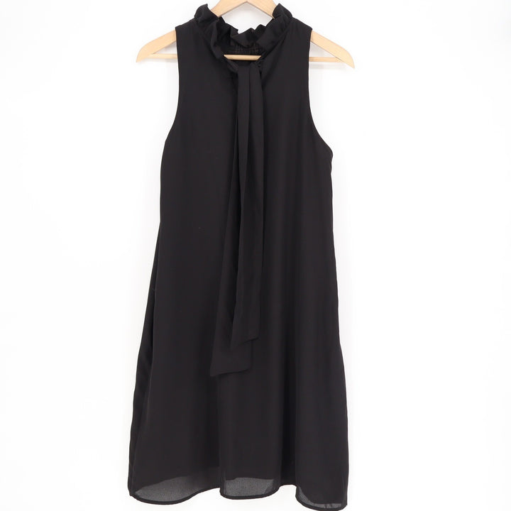 Gibson Black Sleeveless Ruffle High Neck Tie Back Shift Dress Womens Medium