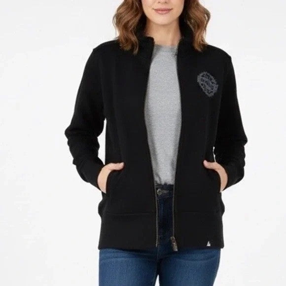 American Giant Moto Full Zip Mike Rowe Sweatshirt Women Large Black Graphic Logo
