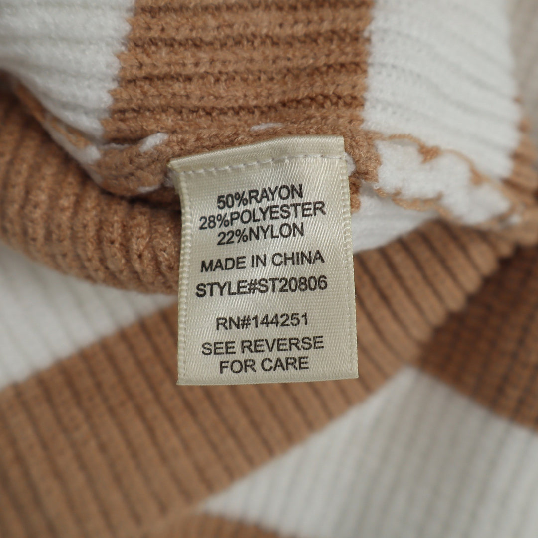 Sincerely Jules Womens Small Tan White Striped Mock Neck Cropped Sweater