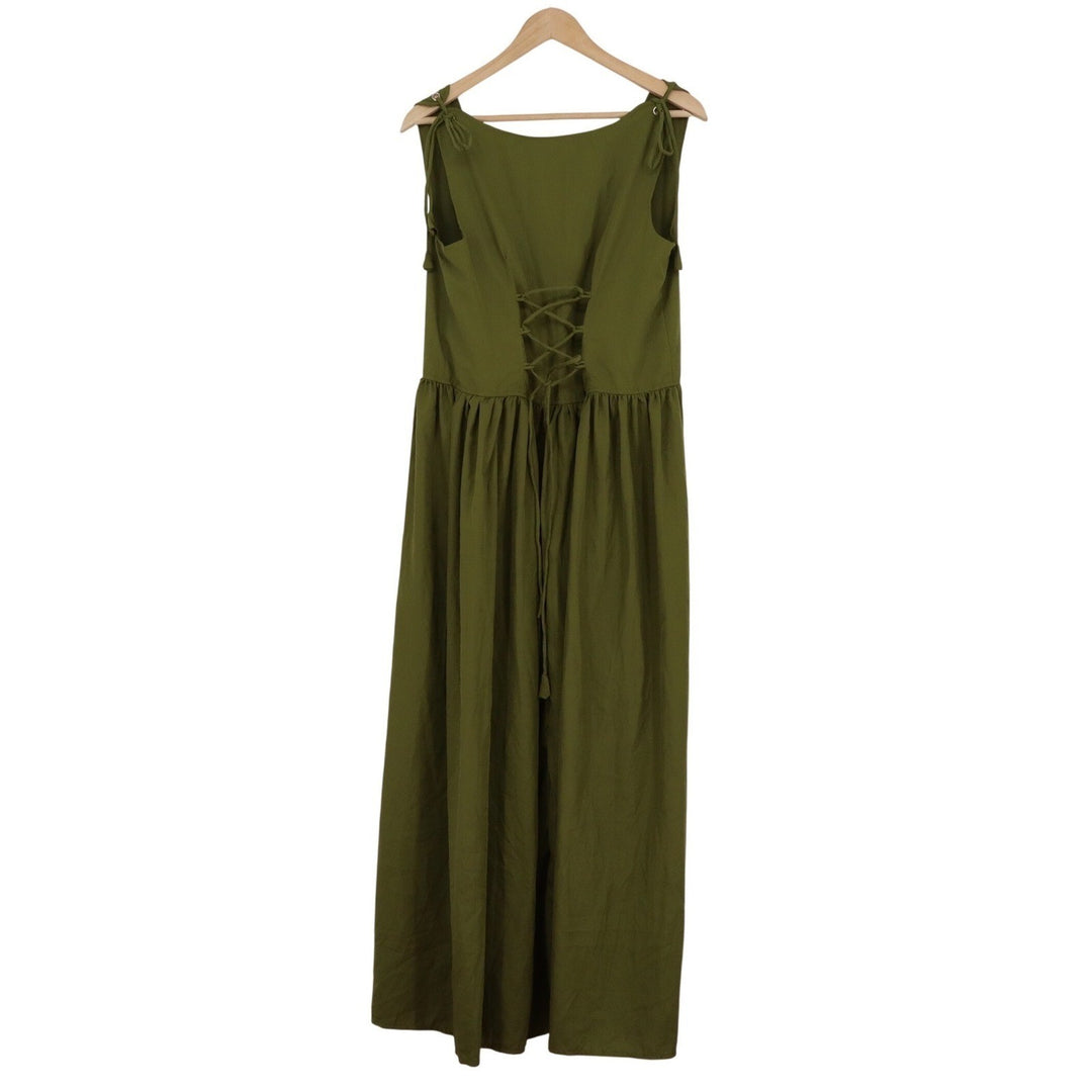 Reminisce Olive Green Renaissance Maxi Dress Lace Up Boho L/XL