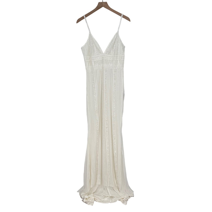 Lulus Stunning Vow White Beaded Sequin Maxi Dress Size L
