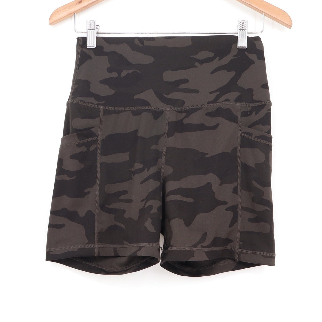 90 Degree by Reflex Womens XL Camo Biker Shorts High Waist Side Pockets Gray