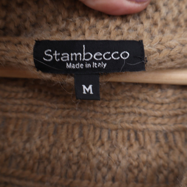 Stambecco Italy Alpaca Wool Blend Cable Knit Button Front Poncho Cardigan Tan M