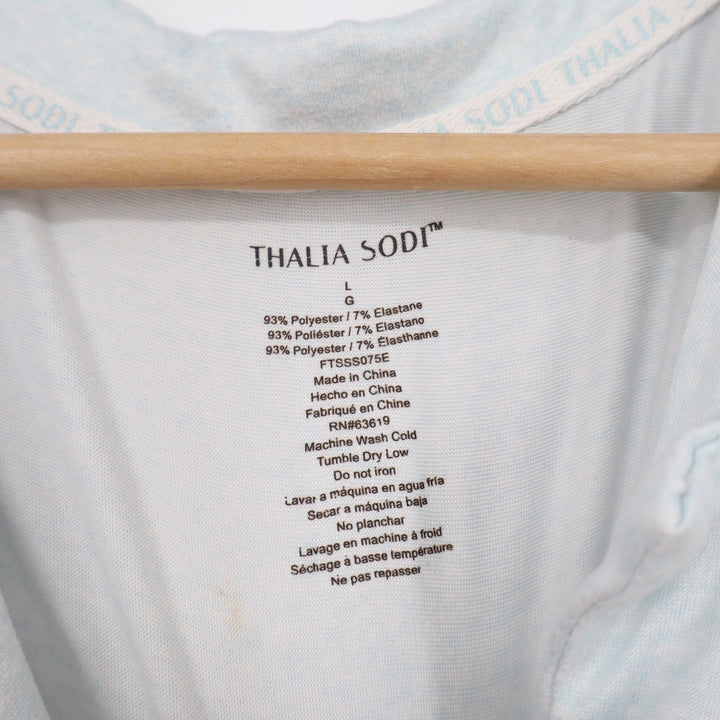 Thalia Sodi Womens Light Blue Heathered Ruffle Sleeve Button Front Top Large