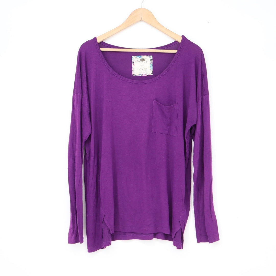 Cupio Blush Womens Purple Long Sleeve Scoop Neck Pocket Tee Shirt Size L Relaxed