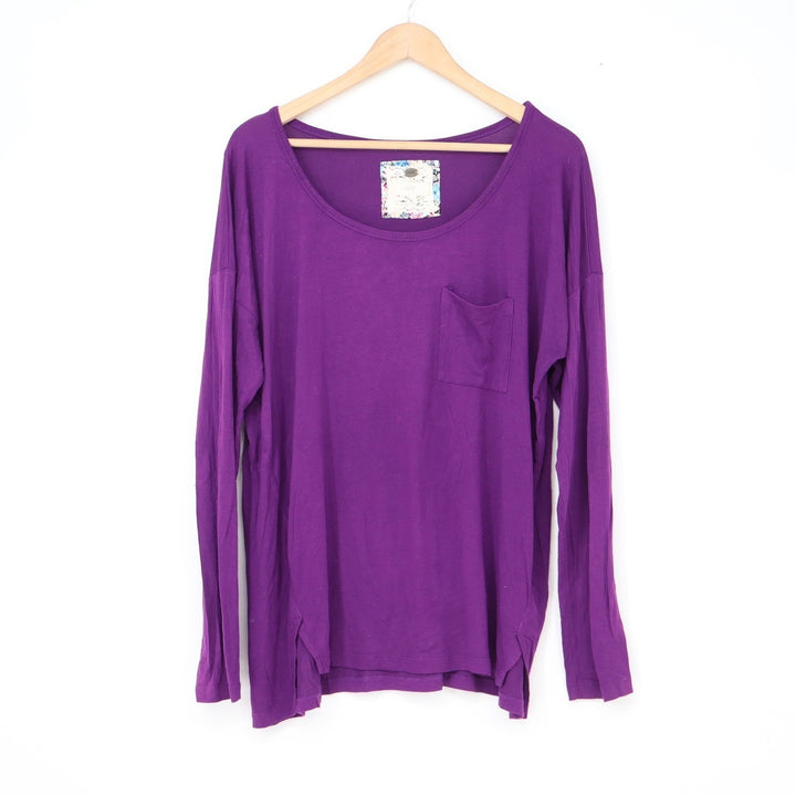 Cupio Blush Womens Purple Long Sleeve Scoop Neck Pocket Tee Shirt Size L Relaxed