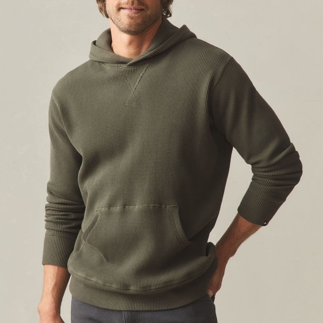American Giant Summit Hoodie Mens M Green Cotton Waffle Knit Kangaroo Pocket