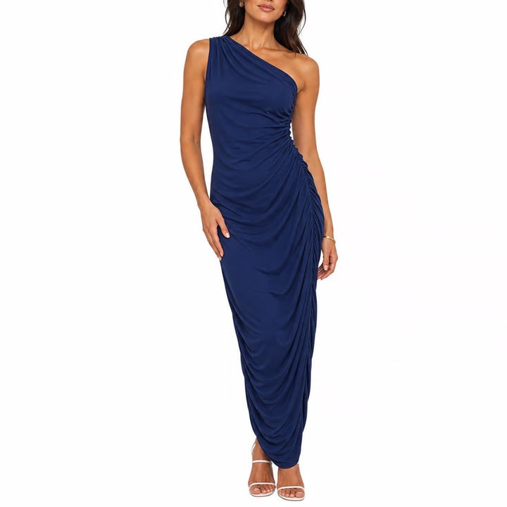 Sofia Jeans by Sofia Vergara One Shoulder Ruched Midi Dress Navy Peony L