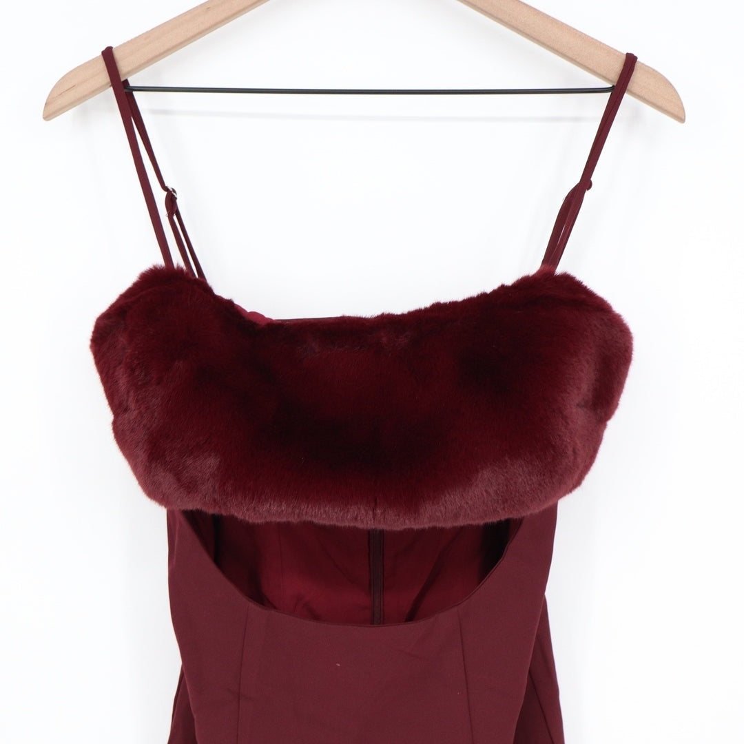 Naked Wardrobe Burgundy Faux Fur Trim Cutout Mini Dress Womens Size S