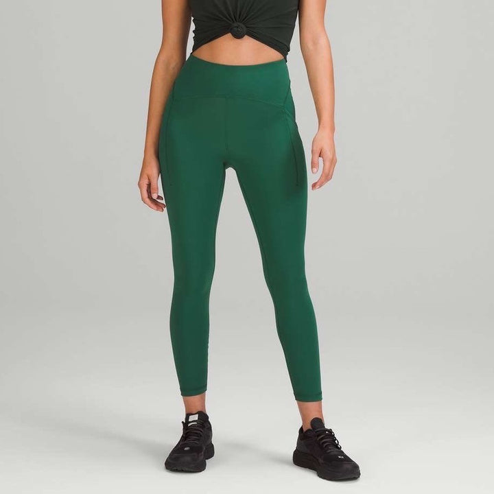 Lululemon Power Thru High-Rise Tight Womens 16 Green Stretch Side Drop Pockets