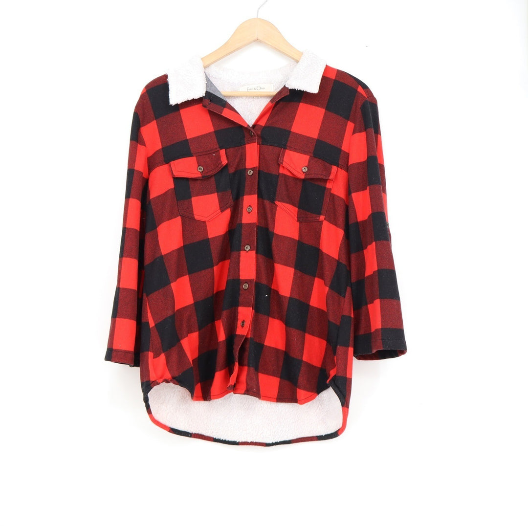 Eden & Olivia Red Black Buffalo Plaid Sherpa Lined Flannel Shirt Large