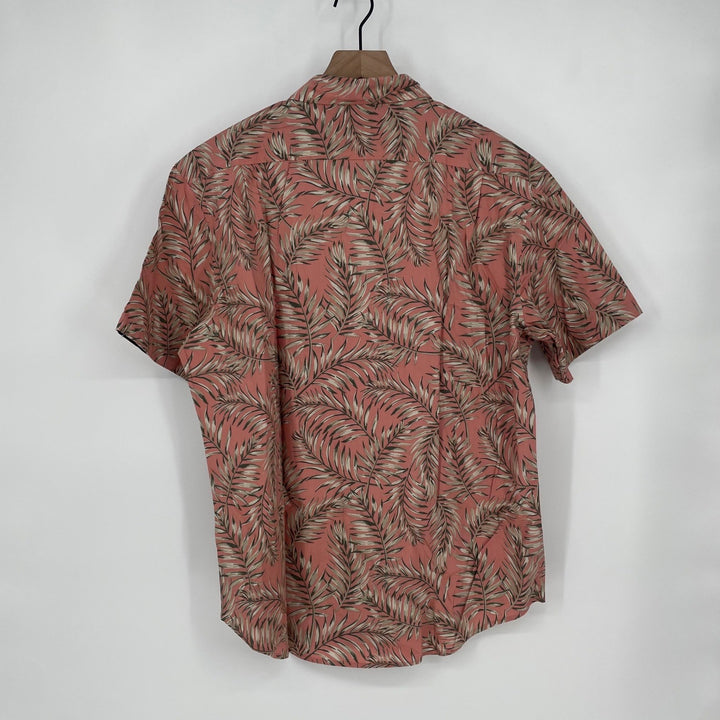 Jachs NY Mens Short Sleeve Button Down Shirt Tropical Leaf Print Red Size L