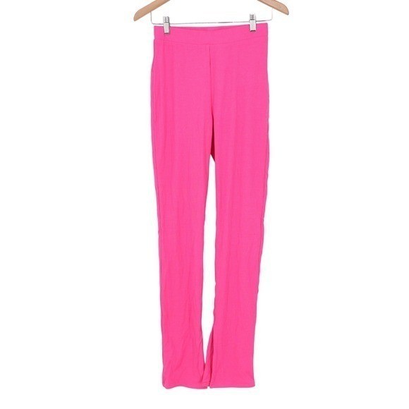 Naked Wardrobe Hot Pink Ribbed Side Slit Leggings XS
