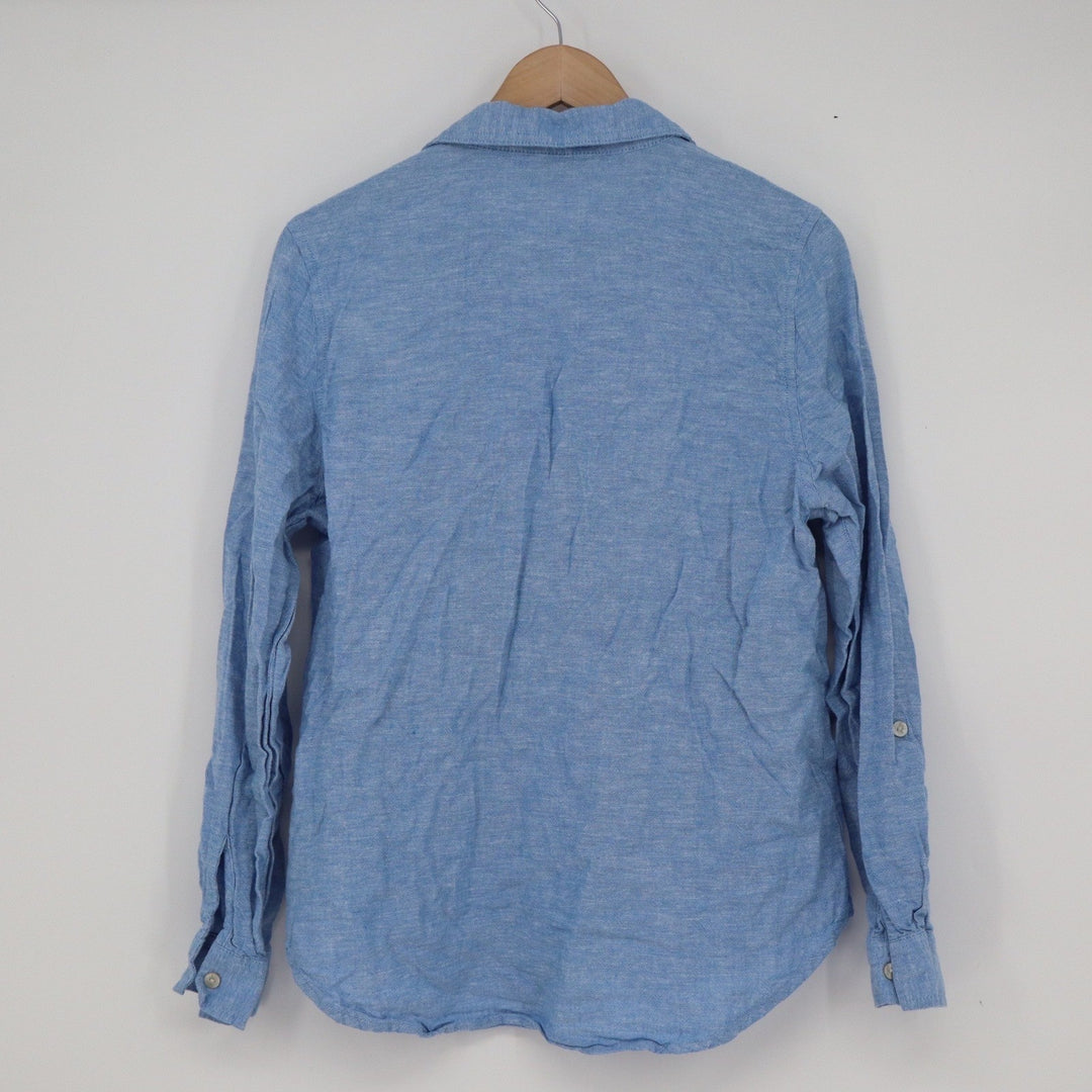 Orvis Classic Collection Blue Linen Blend Button Down Shirt Womens Medium