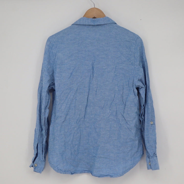 Orvis Classic Collection Blue Linen Blend Button Down Shirt Womens Medium