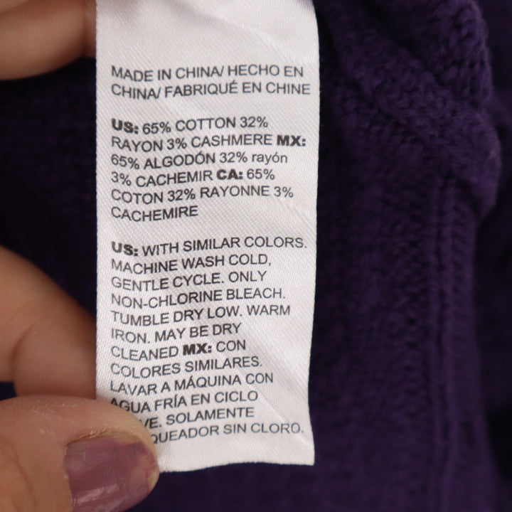 Chico's Zenergy Purple V-Neck Chevron Cable Knit Cashmere Blend Sweater Size 2 L