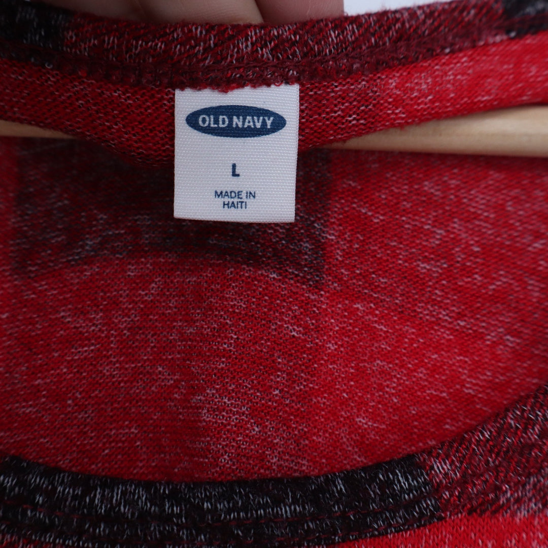 Old Navy Womens Red Black Buffalo Plaid Long Sleeve Scoop Neck Top Large