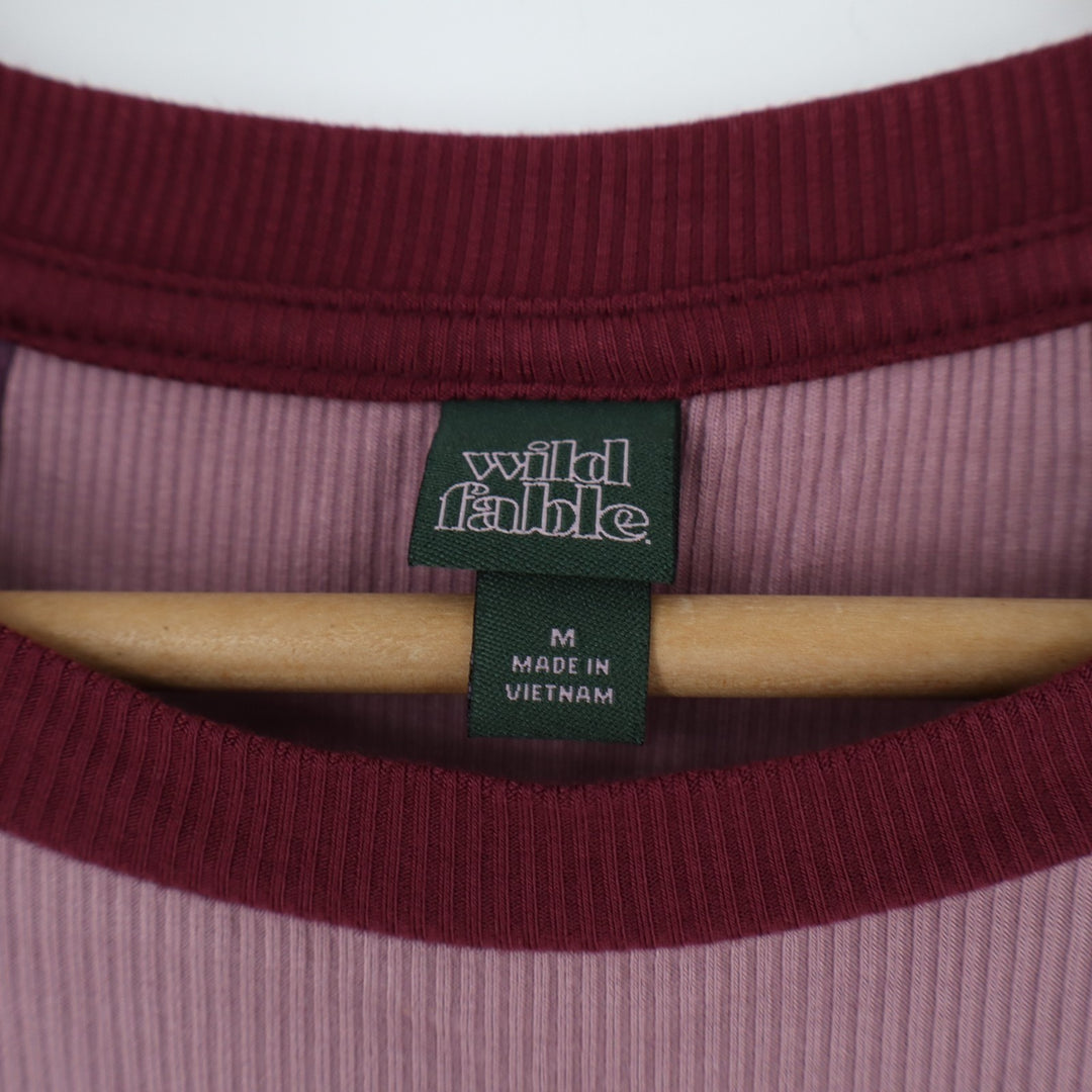 Wild Fable Crop Top Women Medium Purple Colorblock Stretch Ribbed Knit Crew Neck