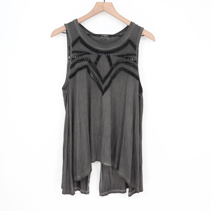 Pol Tank Top Womens S Gray Stretch Cut Out Back Round Neck Sleeveless Pullover